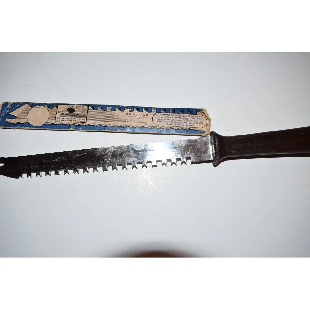 Vtg Quikut Double Sided Knife Stainless Serrated Meat Carver Slicer server USA